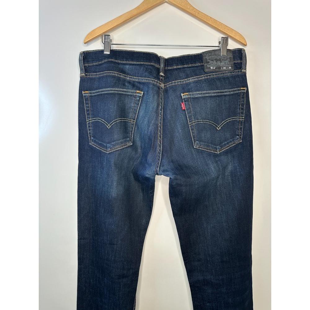 Levi's Mens 511 Stretch Slim Fit Jeans Dark Wash Indigo 36 x 36 Sandblasted - Picture 12 of 14